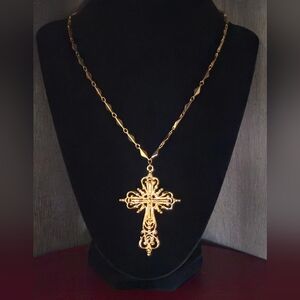 Nicky Butler Gold Tone Cross Pendant Designer NB Necklace Vintage 18" Signed ✨️